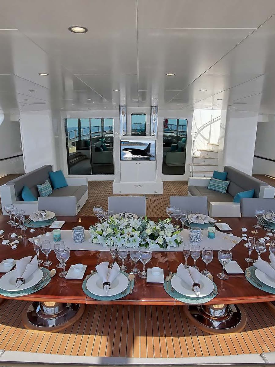Dinner laid on the flybridge deck