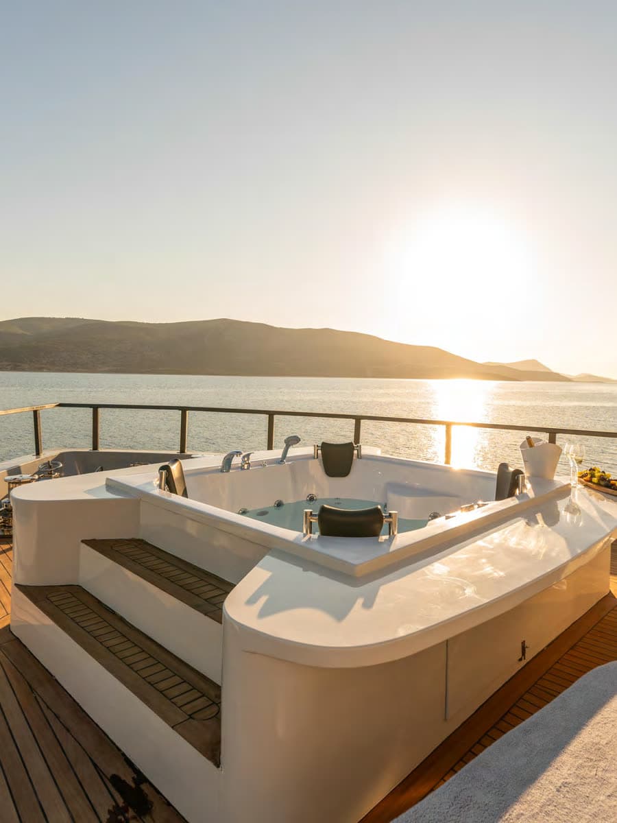 The bow jacuzzi at sunset