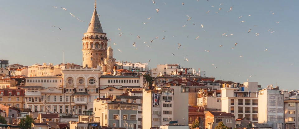 Galata Tower rising over the rooftops of Istanbul's Pera district