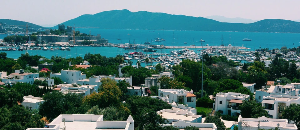 A panoramic view of Bodrum’s whitewashed houses, marina and Aegean coastline